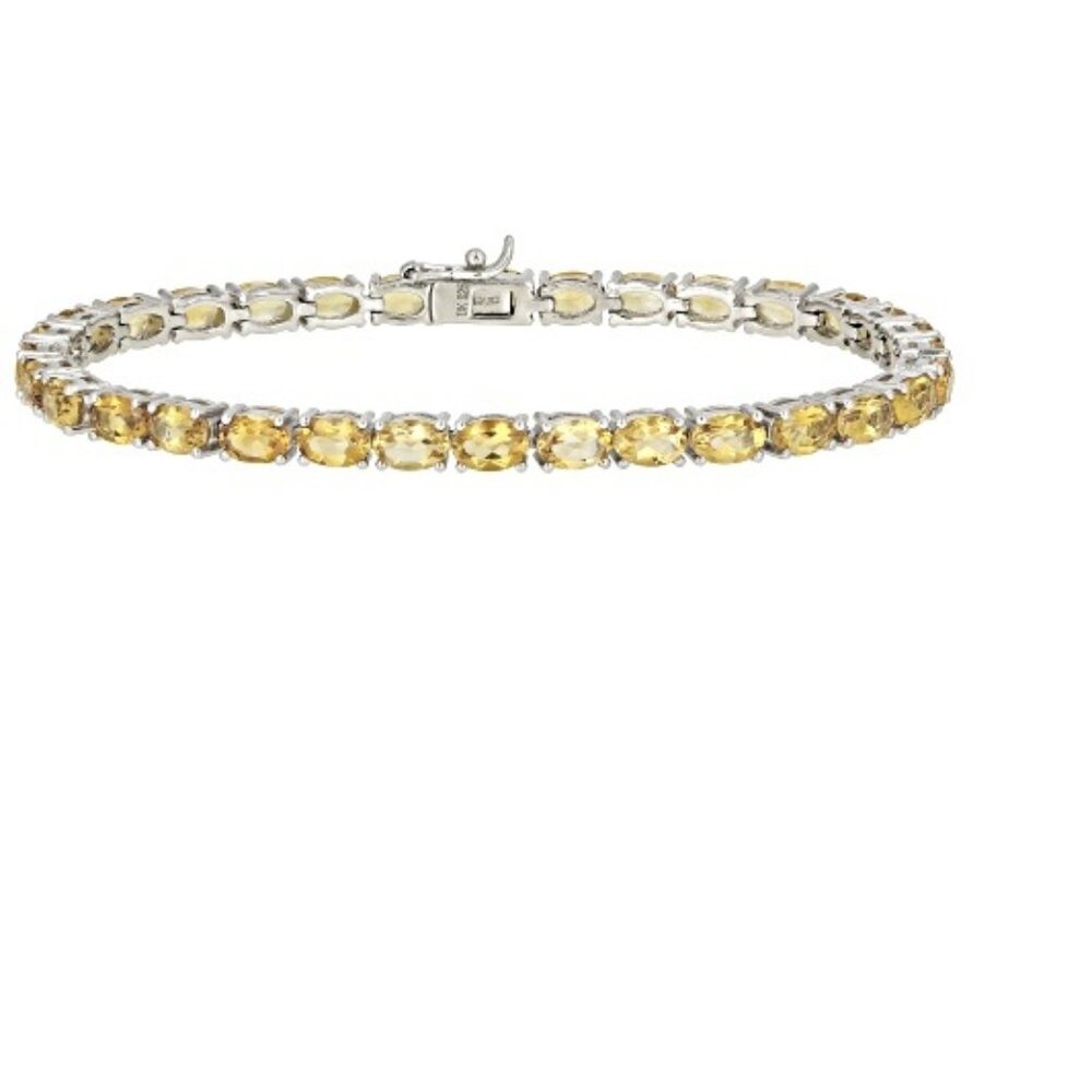 Yellow Brazilian Citrine Rhodium Over Sterling Silver Tennis Bracelet 12.35ctw